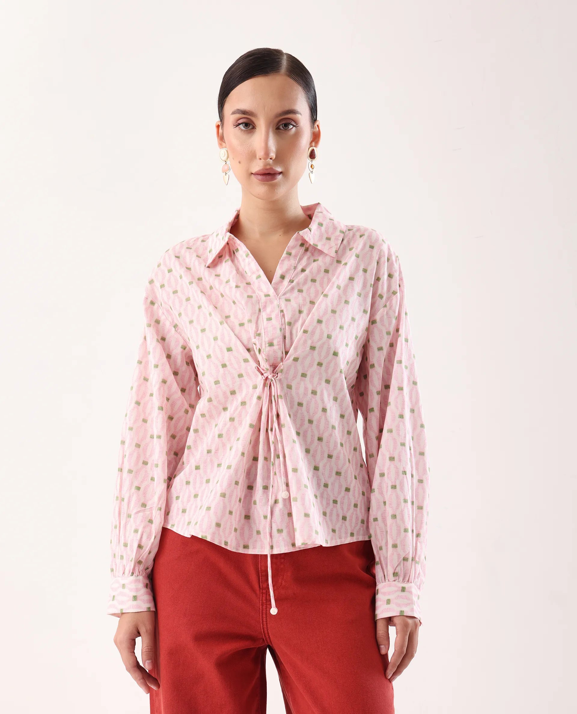 Rareism Women's Eldan Pink Cotton Collared Neck Relaxed Fit Top - Image 3