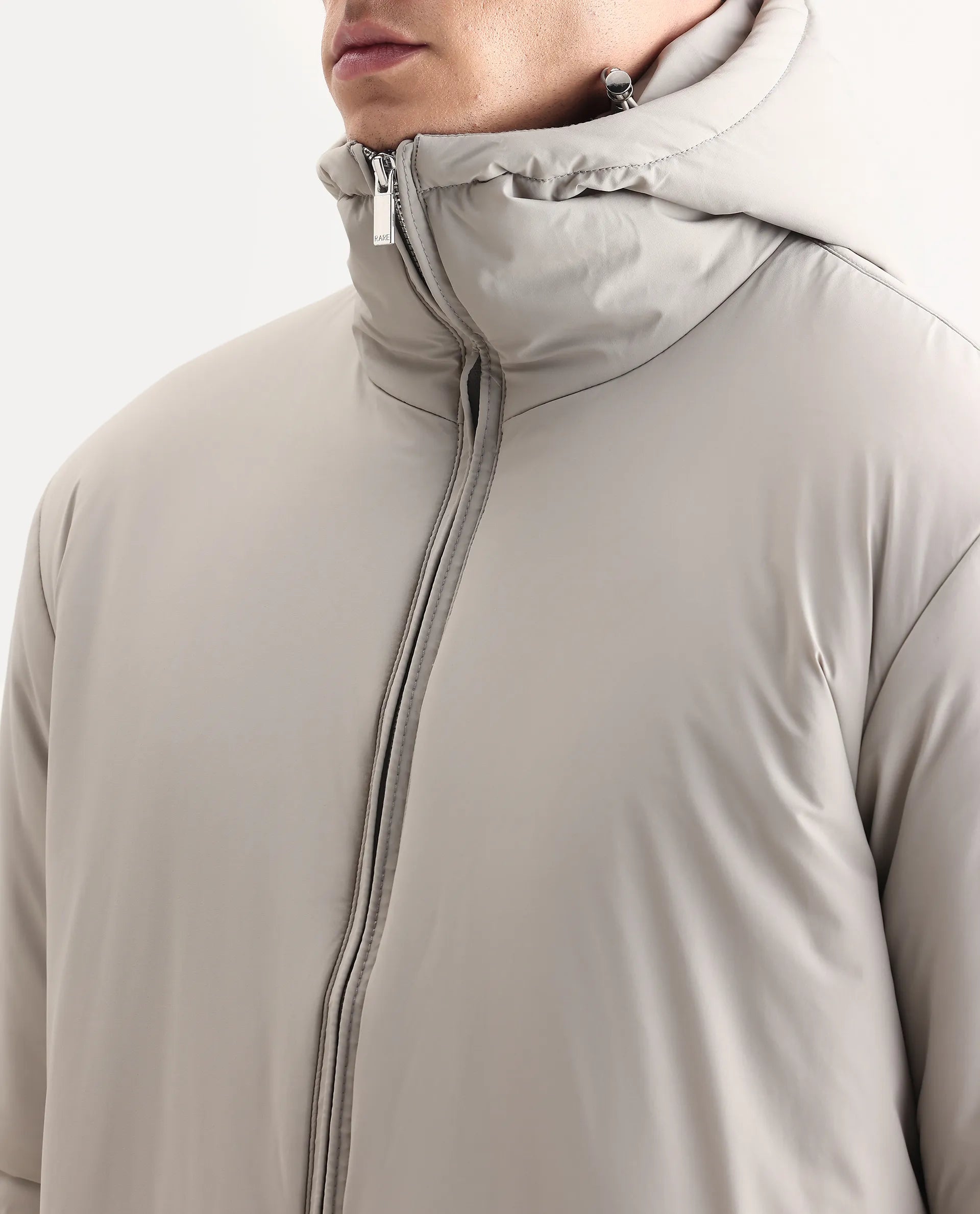 Rare Rabbit Men's Kost Light Grey Nylon Fabric High Neck Relaxed Plain Jacket - Image 3