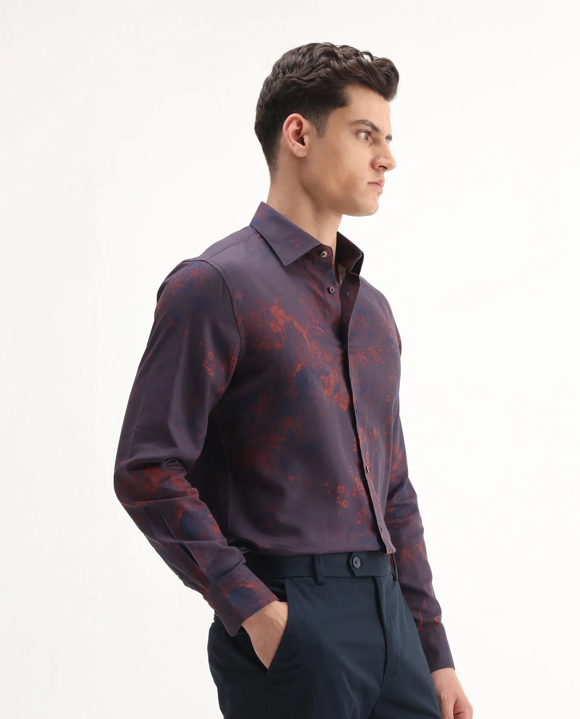 Rare Rabbit Men's Luri Purple Viscose Floral Print Regular Fit Full Sleeve Collared Shirt - Image 6