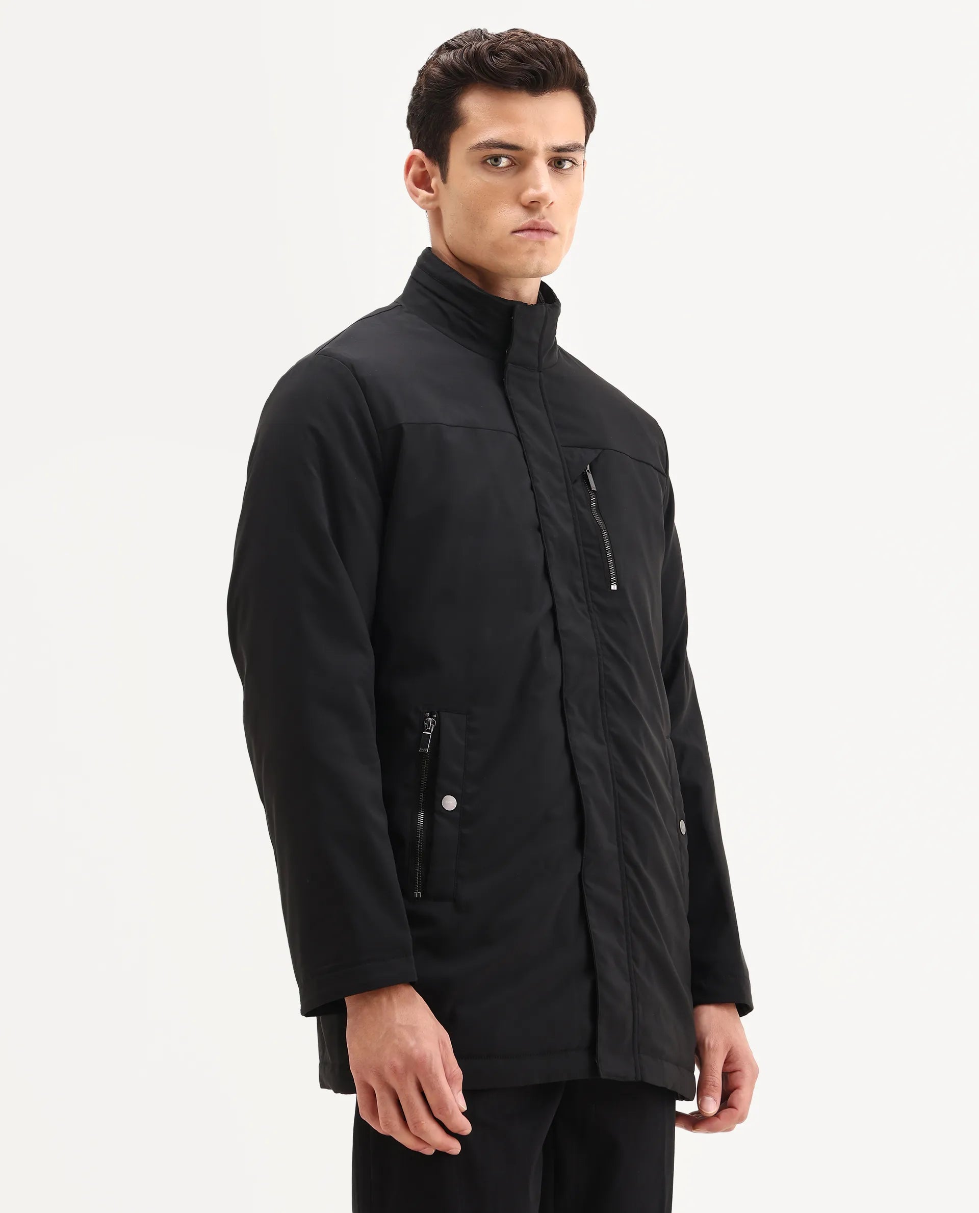 Rare Rabbit Men's Macaw-25 Black Polyester Plain Regular Fit Full Sleeve High Neck Jacket - Image 6