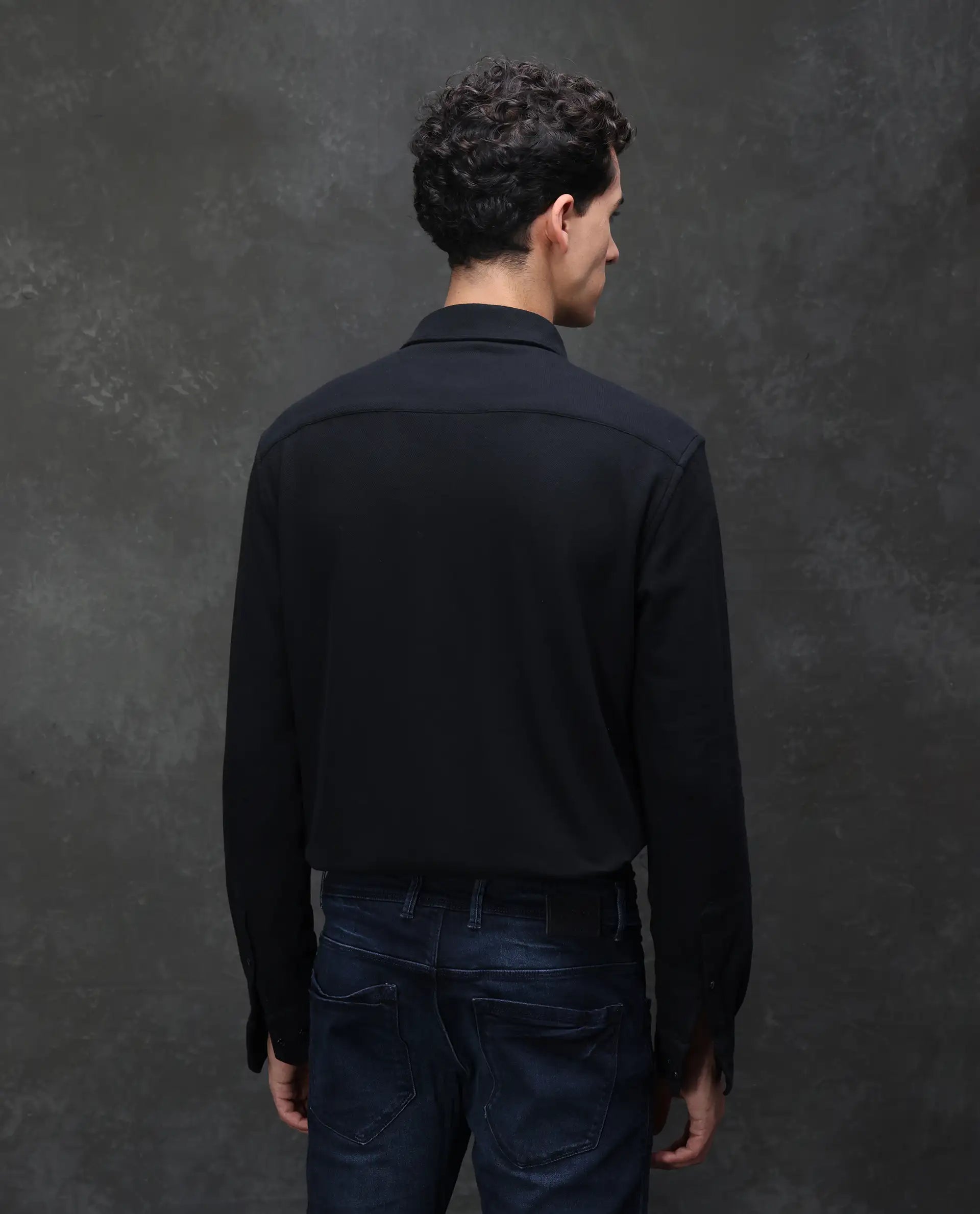 Rare Rabbit Men's Vane-25 Black Cotton Plain Regular Fit Full Sleeve Button-Down Collar Shirt - Image 7